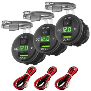 ProRide 12V USB Wandcontactdoos Inbouw - 1 USB Poort - Voltmeter - 5V/2.4A - Groen - Kabel en Zekering - 3 stuks