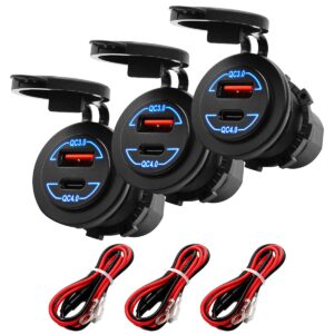 ProRide 12V USB Wandcontactdoos Inbouw - 2 USB Poorten - QC4.0 - Blauw - Kabel en Zekering - Auto Boot en Camper - 3 stuks