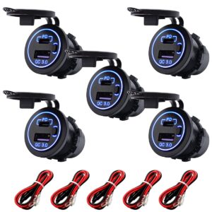 ProRide 12V USB-C Wandcontactdoos Inbouw - USB-A en USB-C - Schakelaar - QC3.0 - Blauw - Kabel en Zekering - 5 stuks