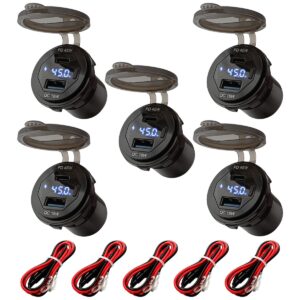 ProRide 12V USB-C Wandcontactdoos Inbouw - 45W - USB-A en USB-C - Wattagemeter - QC3.0 - Blauw - Kabel en Zekering - 5 stuks