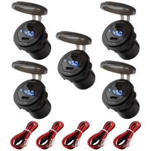 ProRide 12V USB-C Wandcontactdoos Inbouw - 45W - 2 Poorten - Wattagemeter - QC3.0 - Blauw - Kabel en Zekering - 5 stuks