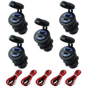 ProRide 12V USB-C Wandcontactdoos Inbouw - 30W - 2 Poorten - QC4.0 - Blauw - Kabel en Zekering - Auto Boot en Camper - 5 stuks