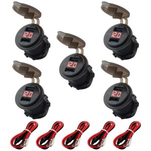 ProRide 12V USB Wandcontactdoos Inbouw - 2 USB Poorten - Voltmeter - 5V/2.4A - Rood - Kabel en Zekering - 5 stuks