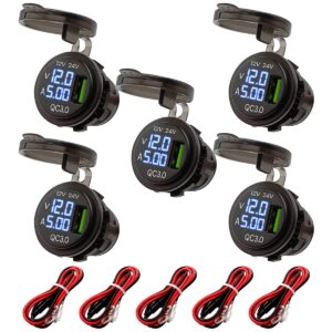 ProRide 12V USB Wandcontactdoos Inbouw - 1 USB Poort - Voltmeter en Ampèremeter - QC3.0 - Kabel en Zekering - 5 stuks