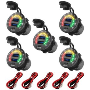 ProRide 12V USB Wandcontactdoos Inbouw - 2 USB Poorten - Schakelaar - Voltmeter - QC3.0 - Kabel en Zekering - 5 stuks