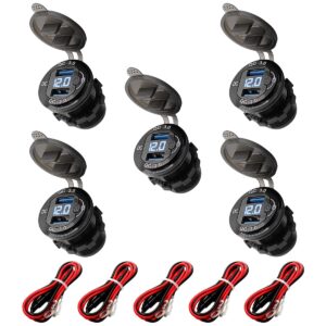 ProRide 12V USB Wandcontactdoos Inbouw - 2 USB Poorten - Voltmeter - QC3.0 - Blauw - Kabel en Zekering - 5 stuks