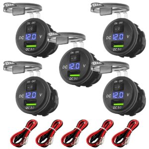 ProRide 12V USB Wandcontactdoos Inbouw - 1 USB Poort - Voltmeter - 5V/2.4A - Blauw - Kabel en Zekering - 5 stuks