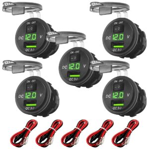 ProRide 12V USB Wandcontactdoos Inbouw - 1 USB Poort - Voltmeter - 5V/2.4A - Groen - Kabel en Zekering - 5 stuks