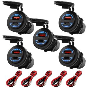 ProRide 12V USB Wandcontactdoos Inbouw - 2 USB Poorten - QC4.0 - Blauw - Kabel en Zekering - Auto Boot en Camper - 5 stuks
