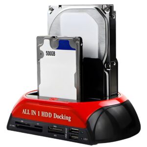 All-in-One HDD Docking Station + Kaartlezer - Docking Station Laptop/Desktop - Harde Schijf - USB 2.0  HDD/SSD 2.5/3.5 - IDE/Sata/eSATA - Rood