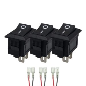 ProRide Mini Wipschakelaar ON/OFF KCD1-10 - met Aansluitkabels  - 19x11.5mm - Rechthoek - 250V/3A - Zwart - 3 stuks
