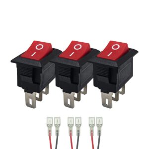 ProRide Mini Wipschakelaar ON/OFF KCD1-11 - met Aansluitkabels - 3-pins - 13x8mm - Rechthoek - 250V/3A - Rood - 3 stuks