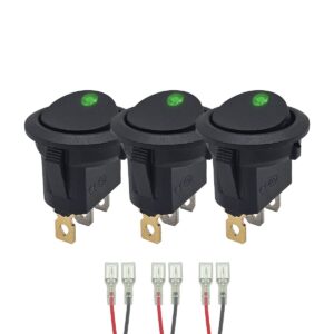 ProRide Wipschakelaar ON-OFF KCD2-12 - met Aansluitkabels - 3 pins - Rond - 12V/20A - LED indicator Groen - 3 stuks