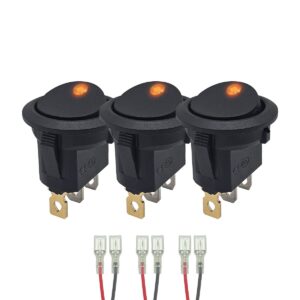 ProRide Wipschakelaar ON-OFF KCD2-12 - met Aansluitkabels - 3 pins - Rond - 12V/20A - LED indicator Oranje - 3 stuks