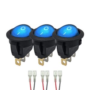 ProRide Wipschakelaar ON-OFF KCD2-12 - met Aansluitkabels - 3-pins - Rond - 12V/20A - Blauw - 3 stuks