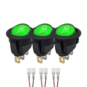 ProRide Wipschakelaar ON-OFF KCD2-12 - met Aansluitkabels - 3-pins - Rond - 12V/20A - Groen - 3 stuks