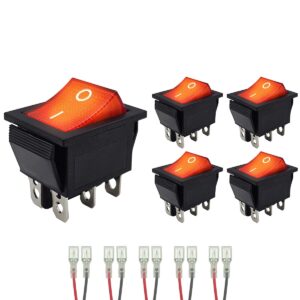 ProRide Wipschakelaar ON-OFF KCD4-202 - met Aansluitkabels - 3 Polig - 250V/16A - 30x22mm - Rood met controlelampje - 5 stuks