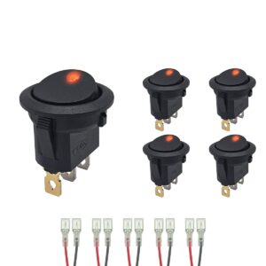 ProRide Wipschakelaar ON-OFF KCD2-12 - met Aansluitkabels - 3 pins - Rond - 12V/20A - LED indicator Rood - 5 stuks