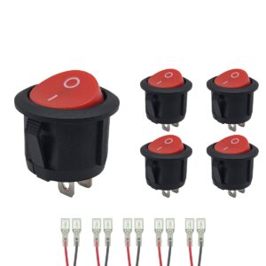 ProRide Wipschakelaar ON/OFF KCD2-202 - met Aansluitkabels - 2-pins - Rond ?20mm - 250V/6A - Rood - 5 stuks