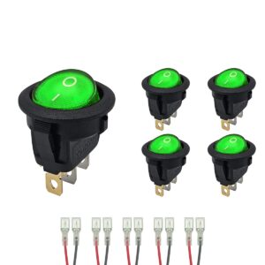 ProRide Wipschakelaar ON-OFF KCD2-12 - met Aansluitkabels - 3-pins - Rond - 12V/20A - Groen - 5 stuks