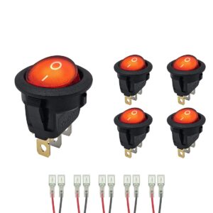 ProRide Wipschakelaar ON-OFF KCD2-12 - met Aansluitkabels - 3-pins - Rond - 12V/20A - Rood - 5 stuks