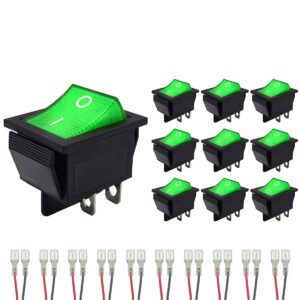 ProRide Wipschakelaar ON-OFF KCD4-202 - met Aansluitkabels - 2 Polig - 250V/16A - 30x22mm - Groen met lampje - 10 stuks