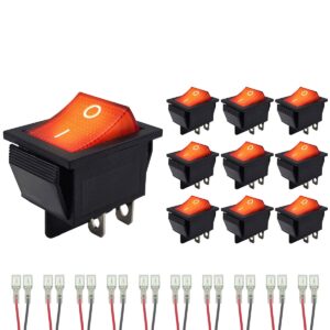 ProRide Wipschakelaar ON-OFF KCD4-202 - met Aansluitkabels - 2 Polig - 250V/16A - 30x22mm - Rood met lampje - 10 stuks