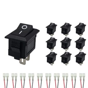 ProRide Mini Wipschakelaar ON/OFF KCD1-10 - met Aansluitkabels  - 19x11.5mm - Rechthoek - 250V/3A - Zwart - 10 stuks