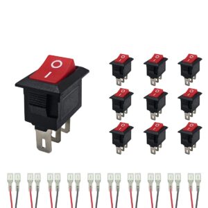 ProRide Mini Wipschakelaar ON/OFF KCD1-11 - met Aansluitkabels - 3-pins - 13x8mm - Rechthoek - 250V/3A - Rood - 10 stuks