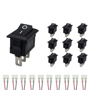 ProRide Mini Wipschakelaar ON/OFF KCD1-11 - met Aansluitkabels - 3-pins - 13x8mm - Rechthoek - Zwart - 10 stuks