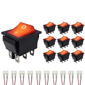 ProRide Wipschakelaar ON-OFF KCD4-202 - met Aansluitkabels - 3 Polig - 250V/16A - 30x22mm - Rood met controlelampje - 10 stuks