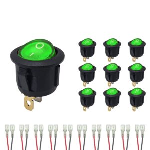 ProRide Wipschakelaar ON-OFF KCD2-220 - met Aansluitkabels - Rond - 3 pins - 250V/6A - Groen - 10 stuks