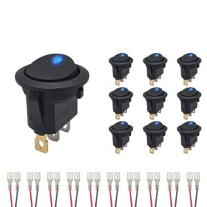 ProRide Wipschakelaar ON-OFF KCD2-12 - met Aansluitkabels - 3 pins - Rond - 12V/20A - LED indicator Blauw - 10 stuks