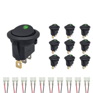ProRide Wipschakelaar ON-OFF KCD2-12 - met Aansluitkabels - 3 pins - Rond - 12V/20A - LED indicator Groen - 10 stuks