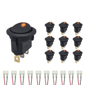 ProRide Wipschakelaar ON-OFF KCD2-12 - met Aansluitkabels - 3 pins - Rond - 12V/20A - LED indicator Oranje - 10 stuks