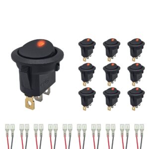 ProRide Wipschakelaar ON-OFF KCD2-12 - met Aansluitkabels - 3 pins - Rond - 12V/20A - LED indicator Rood - 10 stuks