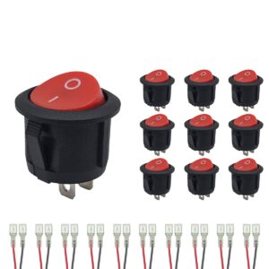 ProRide Wipschakelaar ON/OFF KCD2-202 - met Aansluitkabels - 2-pins - Rond ?20mm - 250V/6A - Rood - 10 stuks