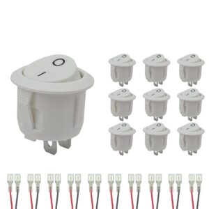ProRide Wipschakelaar ON/OFF KCD2-202 - met Aansluitkabels - 2-pins - Rond ?20mm - 250V/6A - Wit - 10 stuks