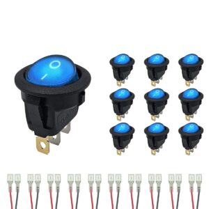 ProRide Wipschakelaar ON-OFF KCD2-12 - met Aansluitkabels - 3-pins - Rond - 12V/20A - Blauw - 10 stuks