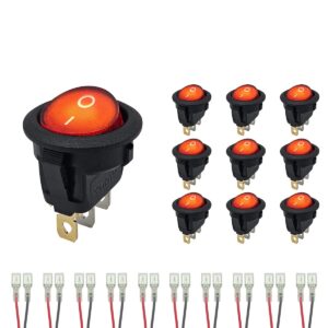 ProRide Wipschakelaar ON-OFF KCD2-12 - met Aansluitkabels - 3-pins - Rond - 12V/20A - Rood - 10 stuks