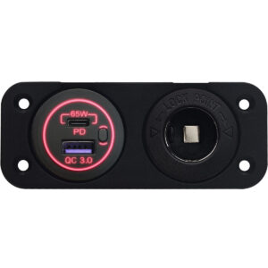 ProRide 12-24V USB/USB C Autolader 2 Poorten Inbouw - 65W QC3.0 - Sigarettenaansteker - Rood