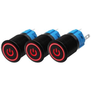ProRide Drukschakelaar ON-OFF 12V/24V - 16mm Metaal - Waterdicht - LED Ring Rood - 3 stuks