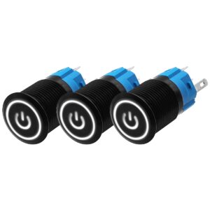 ProRide Drukschakelaar ON-OFF 12V/24V - 16mm Metaal - Waterdicht - LED Ring Wit - 3 stuks
