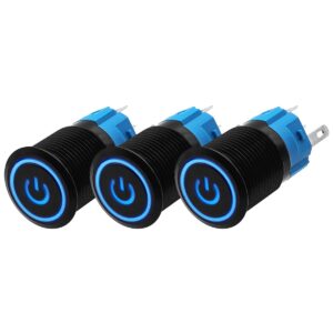 ProRide Drukschakelaar ON-OFF 220V - 16mm Metaal - Waterdicht - LED Ring Blauw - 3 stuks
