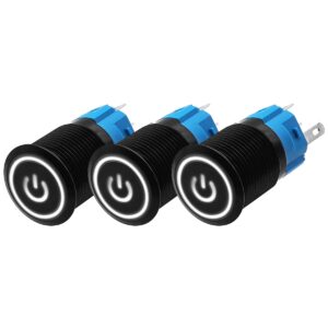 ProRide Drukschakelaar ON-OFF 220V - 16mm Metaal - Waterdicht - LED Ring Wit - 3 stuks