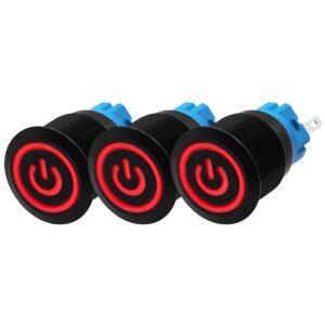 ProRide Drukschakelaar ON-OFF 220V - 19mm Metaal - Waterdicht - LED Ring Rood - 3 stuks