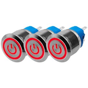 ProRide Drukschakelaar ON-OFF 220V - 22mm Metaal - Waterdicht - LED Ring Rood - 3 stuks