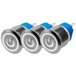 ProRide Drukschakelaar ON-OFF 220V - 22mm Metaal - Waterdicht - LED Ring Wit - 3 stuks