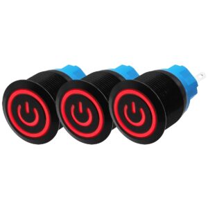 ProRide Drukschakelaar ON-OFF 220V - 22mm Metaal - Waterdicht - LED Ring Rood - 3 stuks