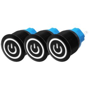 ProRide Drukschakelaar ON-OFF 220V - 22mm Metaal - Waterdicht - LED Ring Wit - 3 stuks
